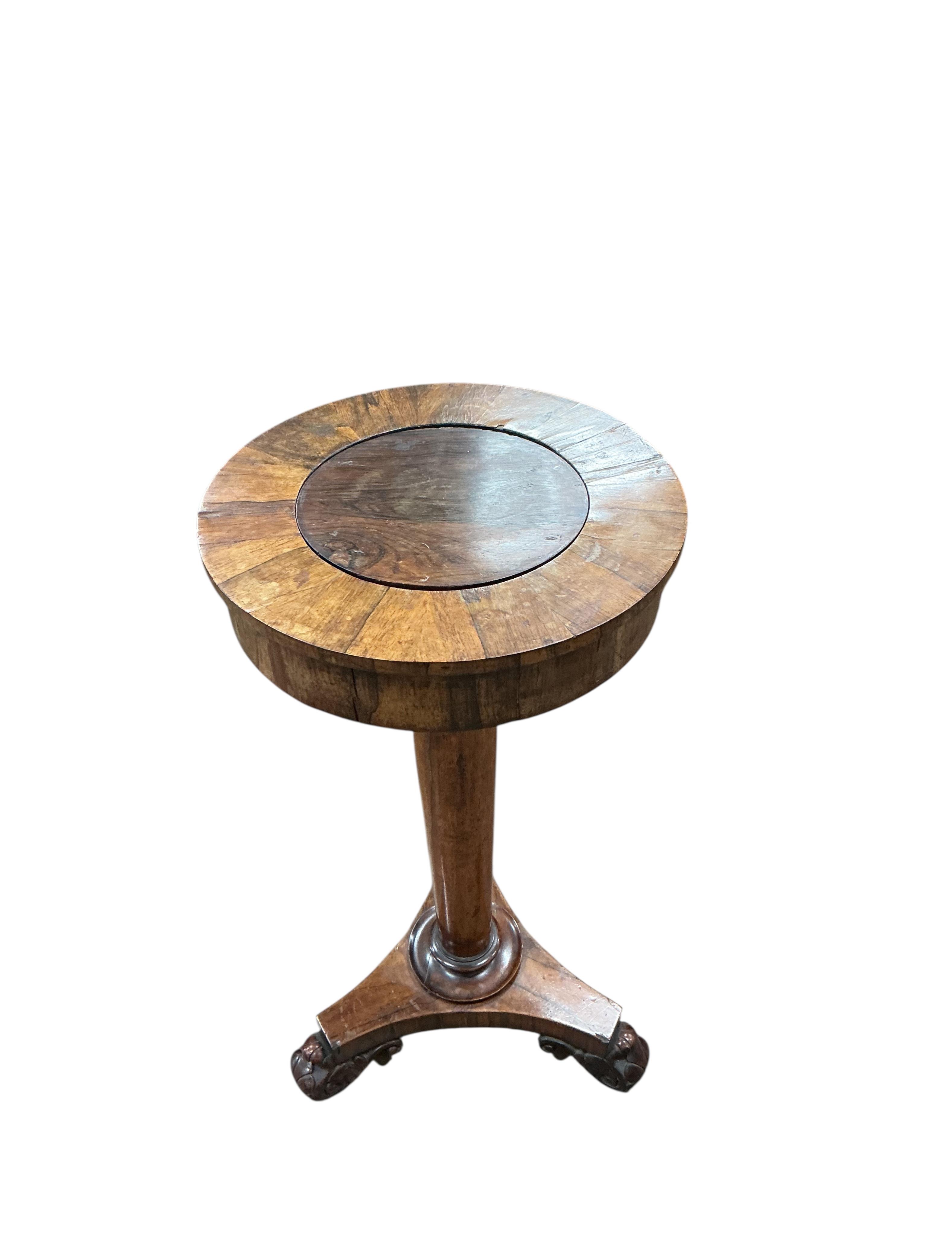 A Regency circular rosewood jardiniere table, diameter 40cm, height 76cm